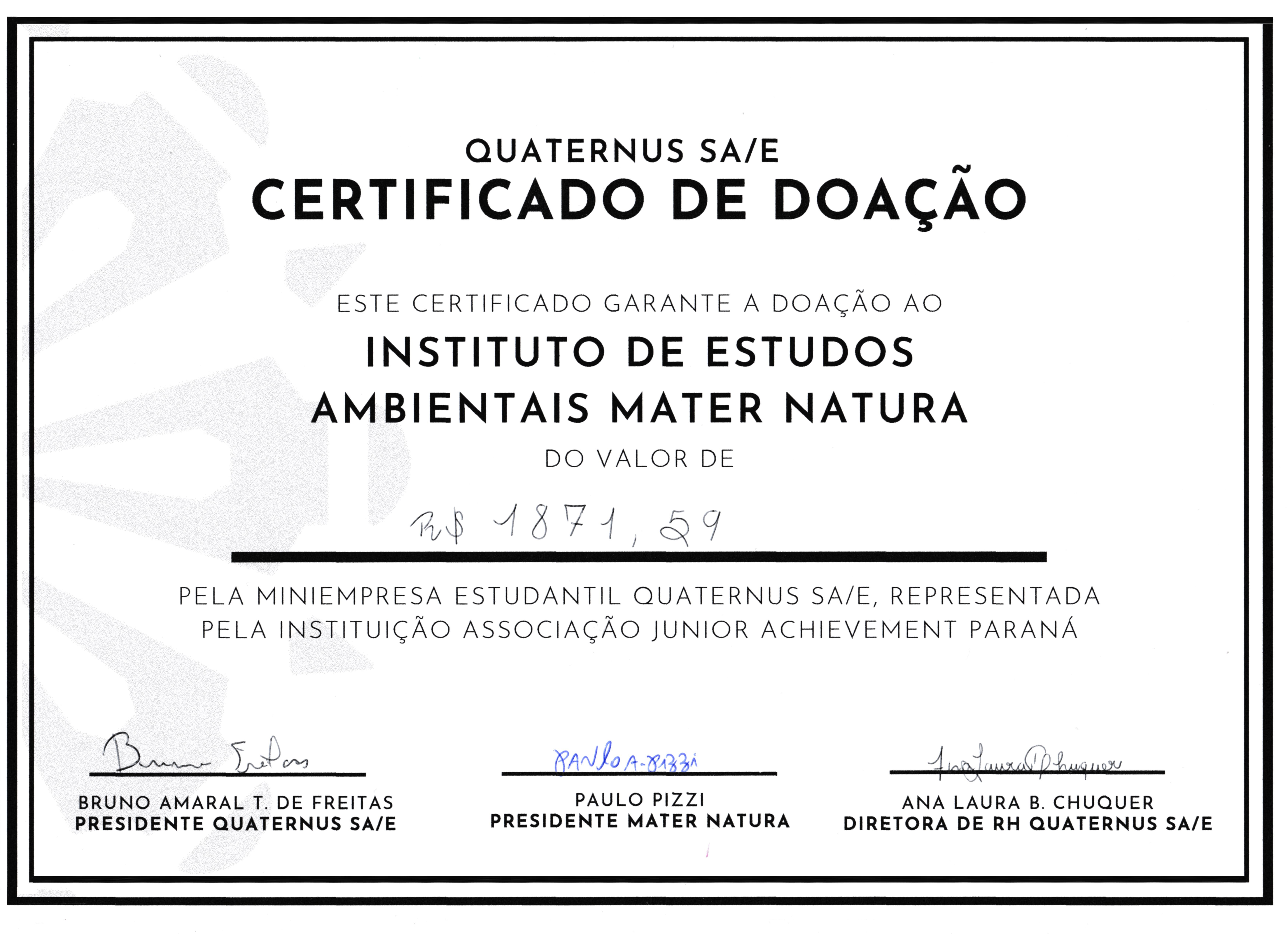 Certificado de Doação Quaternus